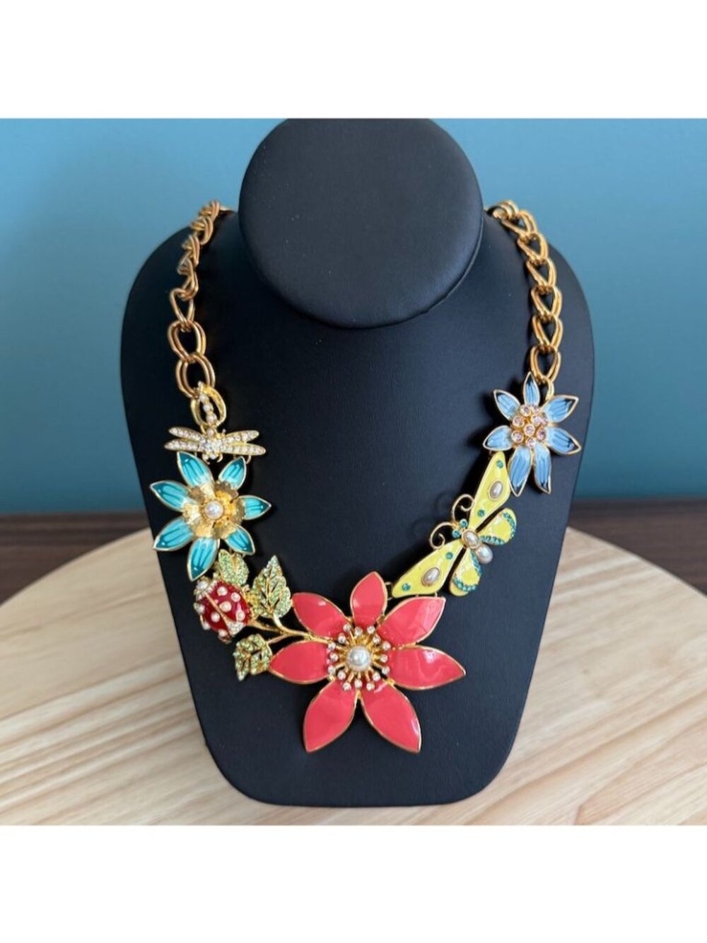 Joan Rivers Classics Collection Garden Party Gold-Tone Enamel Necklace W/ Floral - Picture 2 of 10